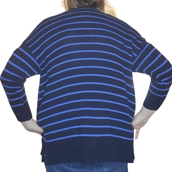 Talbots Size 1XP Petite Blue Striped Open Front Sweater Cardigan Pima Cotton - Picture 4 of 9